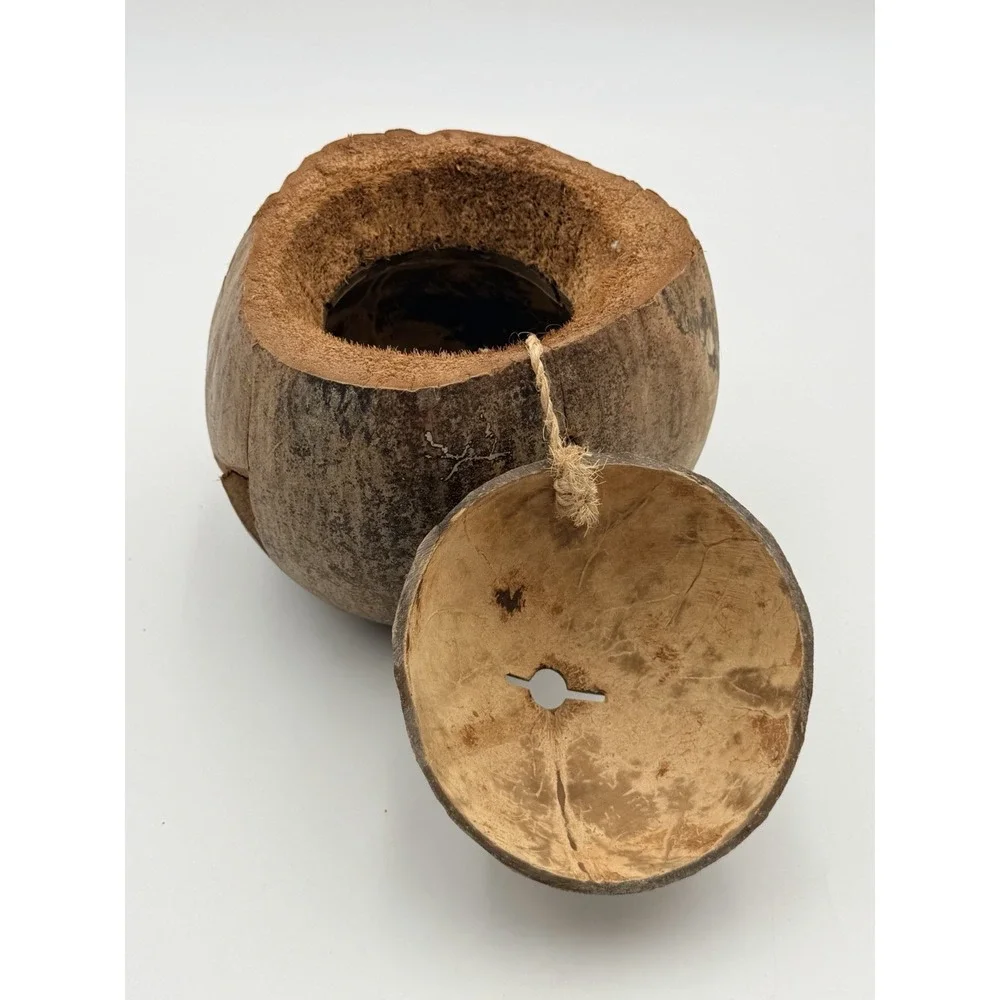 Vintage Carved Coconut Bank Pirate Tiki Bar Decor Philippines Man Cave Folk Art